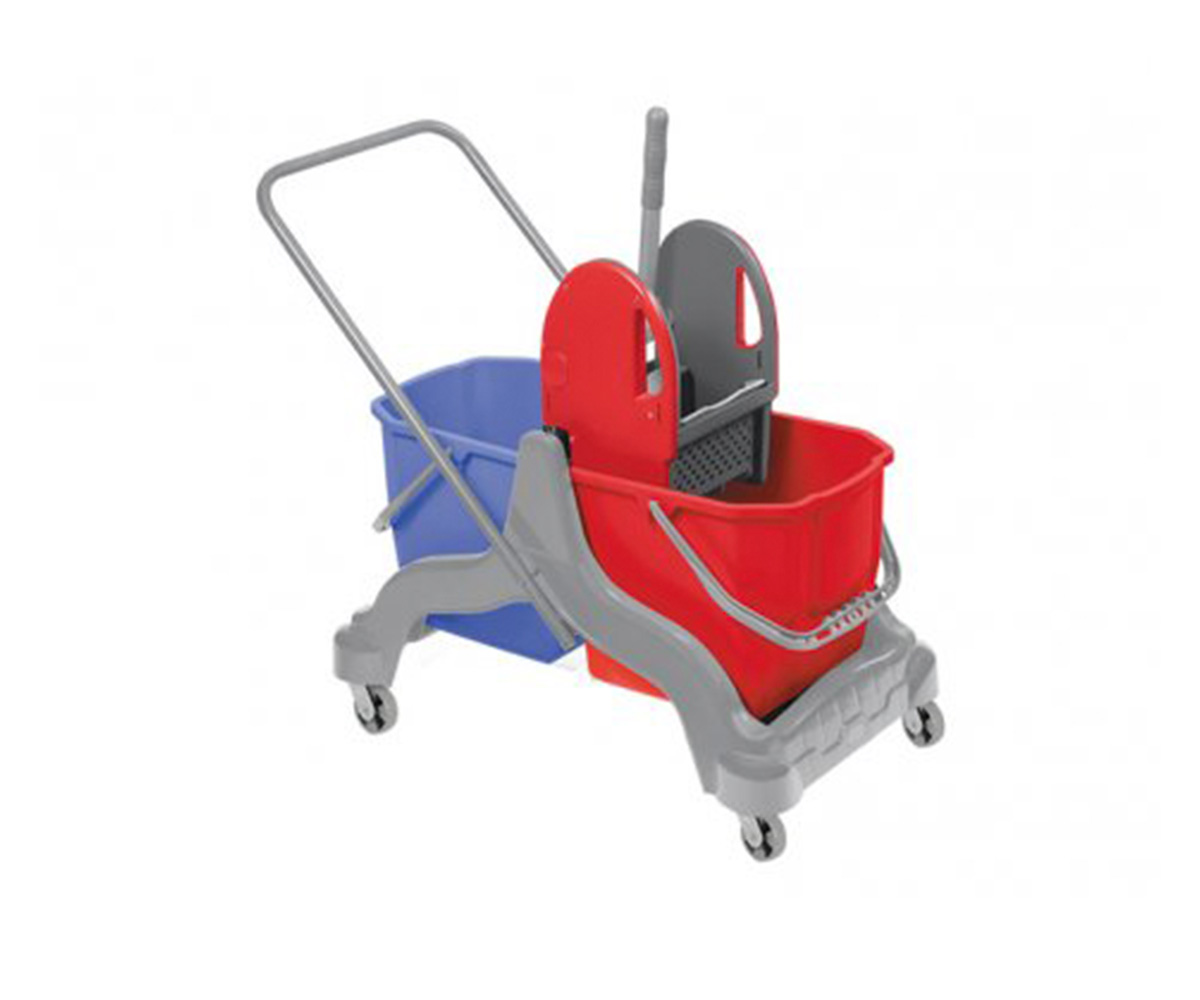 Plastik Gövdeli Plastik Presli Çift Kovalı Temizlik Arabası